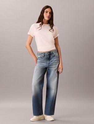 pink boxy script logo t-shirt for women calvin klein jeans