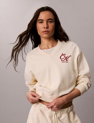 beige relaxed terry sweatshirt for women calvin klein jeans