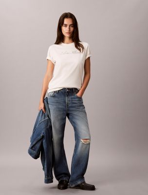 white classic script logo t-shirt for women calvin klein jeans