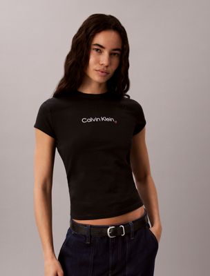 black t-shirt met hartjeslogo en slim fit voor dames - calvin klein jeans