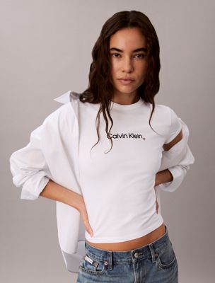 white t-shirt met hartjeslogo en slim fit voor dames - calvin klein jeans