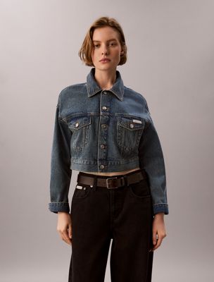 blue cropped jeansjacke für damen - calvin klein jeans