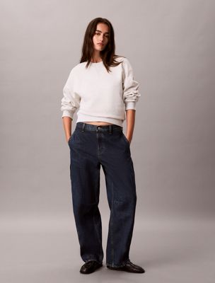 blue relaxed cargo barrel jeans for women 