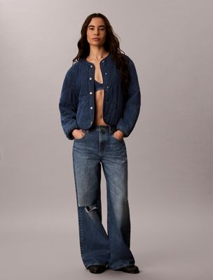 blue steppjacke aus denim mit futter für damen - calvin klein jeans