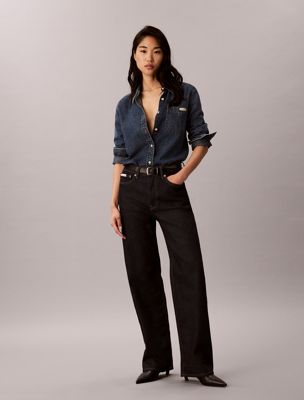 blue high rise loose jeans for women calvin klein jeans