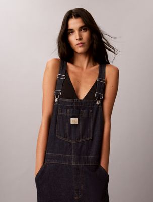 blue 90s straight denim dungarees for women 