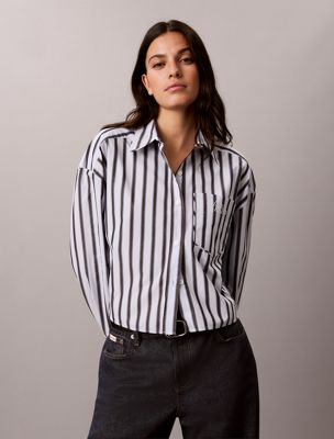 white cropped poplin stripe shirt for women calvin klein jeans