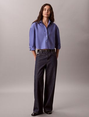 chemise courte en coton oxford blue pour femmes calvin klein jeans