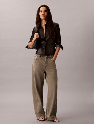 black faux leather shirt for women calvin klein jeans