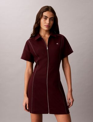 brown mini-kleid aus milano-jersey mit durchgehendem reißverschluss für damen - calvin klein jeans