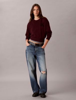 purple cotton knit monogram jumper for women calvin klein jeans