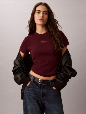 purple short sleeve cotton logo jumper for women calvin klein jeans