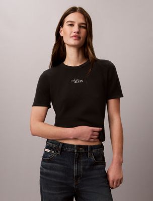 black short sleeve cotton logo jumper for women calvin klein jeans