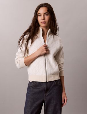 white soft chenille all-over logo cardigan for women calvin klein jeans
