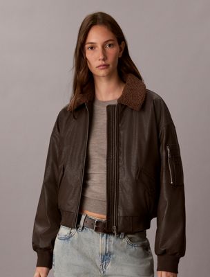 giubbotto bomber imbottito in similpelle brown da donne calvin klein jeans