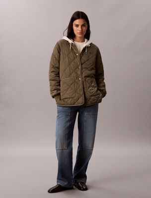 green kurze, steppjacke aus satin mit futter für damen - calvin klein jeans