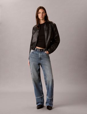 blue high rise loose raw hem jeans voor dames - calvin klein jeans