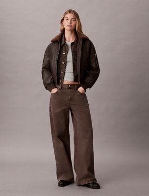 brown low rise cinched baggy jeans for women calvin klein jeans