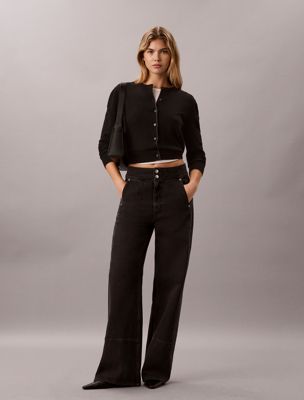 black super high rise wide leg jeans for women calvin klein jeans