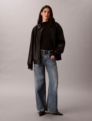 blue low rise baggy utility jeans für damen - calvin klein jeans