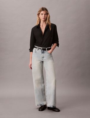blue wide leg jeans für damen - calvin klein jeans