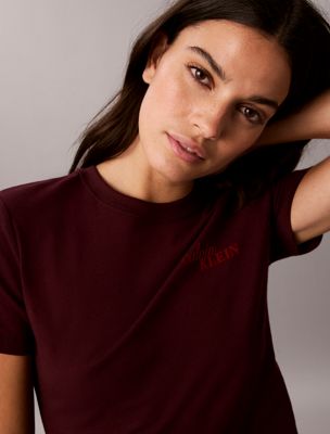 purple schmales logo-t-shirt mit stretch-effekt aus baumwolle für damen - calvin klein jeans