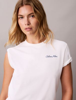 white embroidered logo t-shirt for women calvin klein jeans