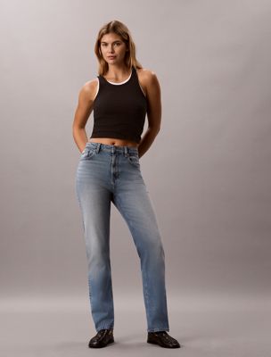jean high rise straight blue pour femmes calvin klein jeans