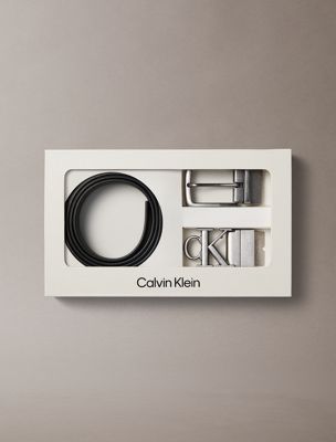 coffret cadeau avec ceinture en cuir à deux boucles black pour hommes calvin klein