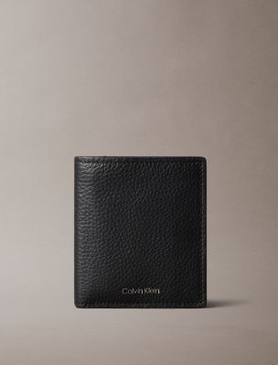 black leather rfid trifold wallet for men calvin klein