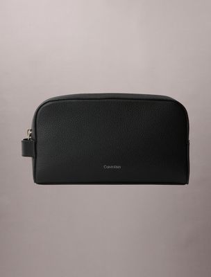 black full grain leather wash bag for men calvin klein