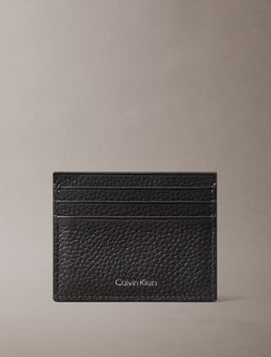 grey leather rfid foil logo cardholder for men calvin klein