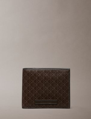 brown allover emblem logo bifold wallet with coin pouch for men calvin klein