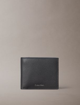 grey leather rfid foil logo billfold wallet for men calvin klein
