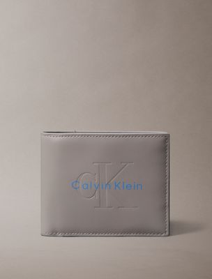 grey embossed monologo bifold wallet for men calvin klein
