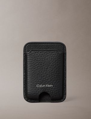 black leather rfid magnetic phone cardholder for men calvin klein