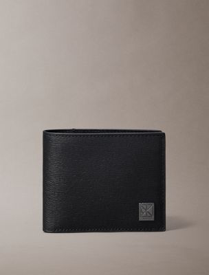 portefeuille à deux volets texturé avec logo emblématique black pour hommes calvin klein