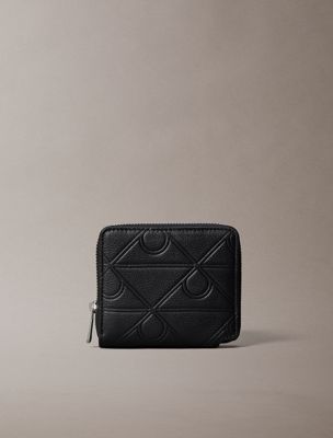 black allover monogram logo zip bifold wallet for men calvin klein