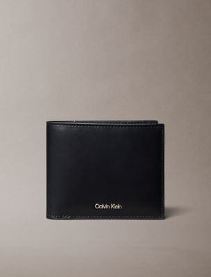 black leather rfid slimfold wallet for men calvin klein