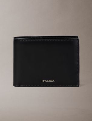 black leather trifold wallet for men calvin klein