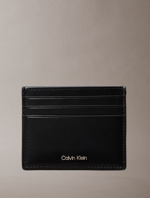 black leather rfid logo cardholder for men calvin klein