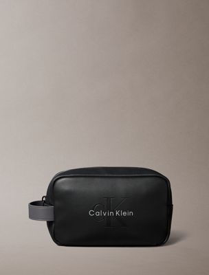 black embossed monologo wash bag for men calvin klein