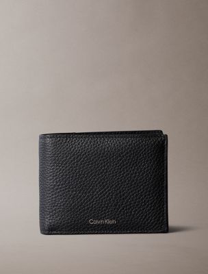 portefeuille 3 volets en cuir pleine fleur anti-rfid black pour hommes calvin klein