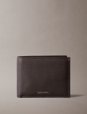 brown full-grain leather rfid trifold wallet for men calvin klein