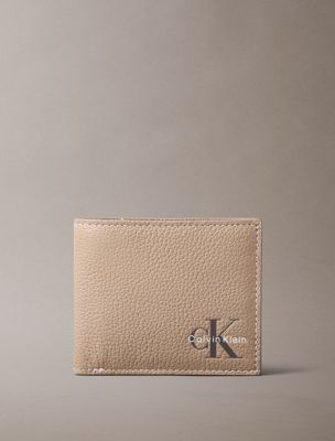 brown monologo bifold wallet with coin pouch for men calvin klein