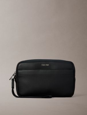 black raised logo pouch for men calvin klein