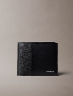 black leather rfid slimfold wallet for men calvin klein