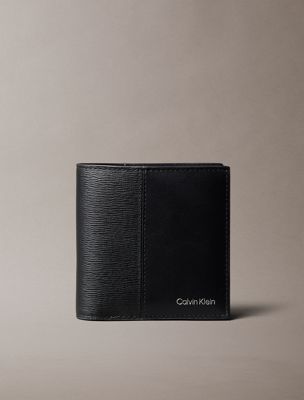 black leather slim rfid trifold wallet for men calvin klein