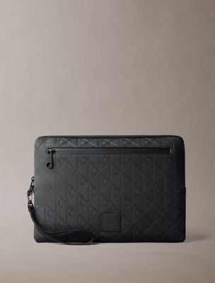 black wasserdichte laptoptasche mit emblem-logo für herren - calvin klein