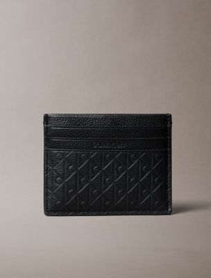 black leather emblem rfid cardholder for men calvin klein